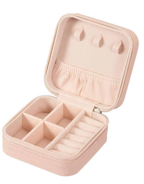 Leather Zipper Portable Storage Box Case with Dividers Container for Rings, Earrings, Necklace