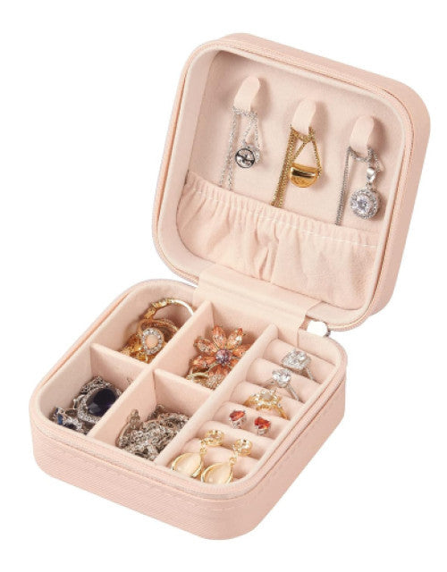 Leather Zipper Portable Storage Box Case with Dividers Container for Rings, Earrings, Necklace